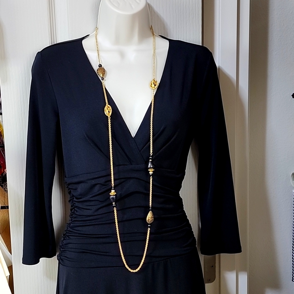 #67 Vintage Swarovski Necklace with Crystals Gold‎ Tone & Black Beads